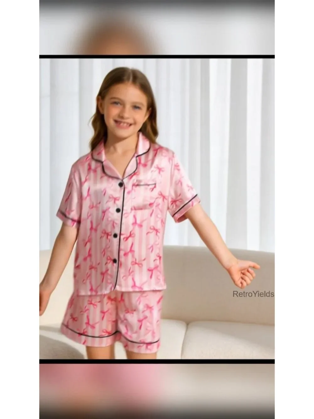 Girls Satin Pajama Set 4 Piece Long Sleeve Silky Button Down Sleepwear